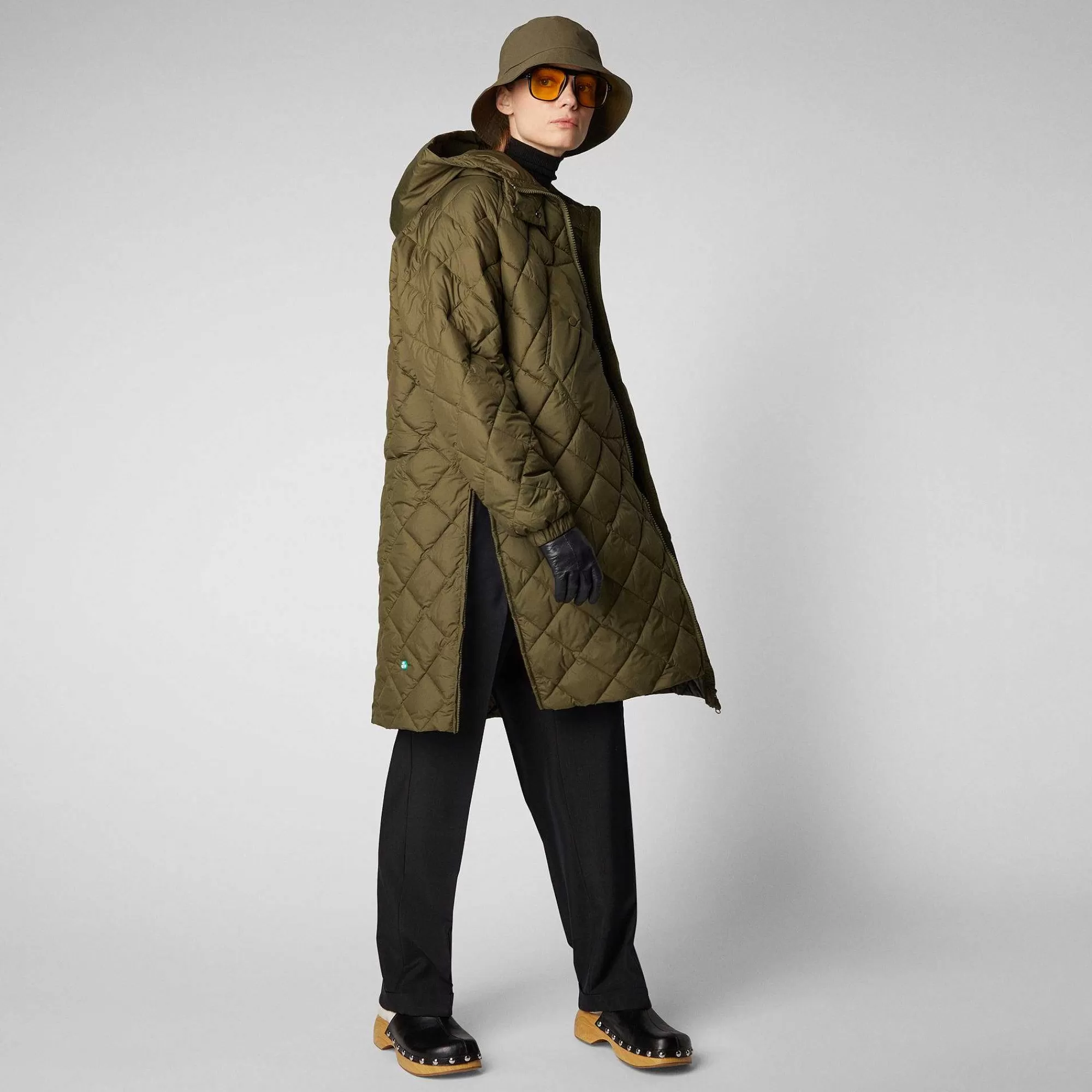 Giacche^Save The Duck Giacca Lunga Con Cappuccio Donna Valerian Verde Foresta