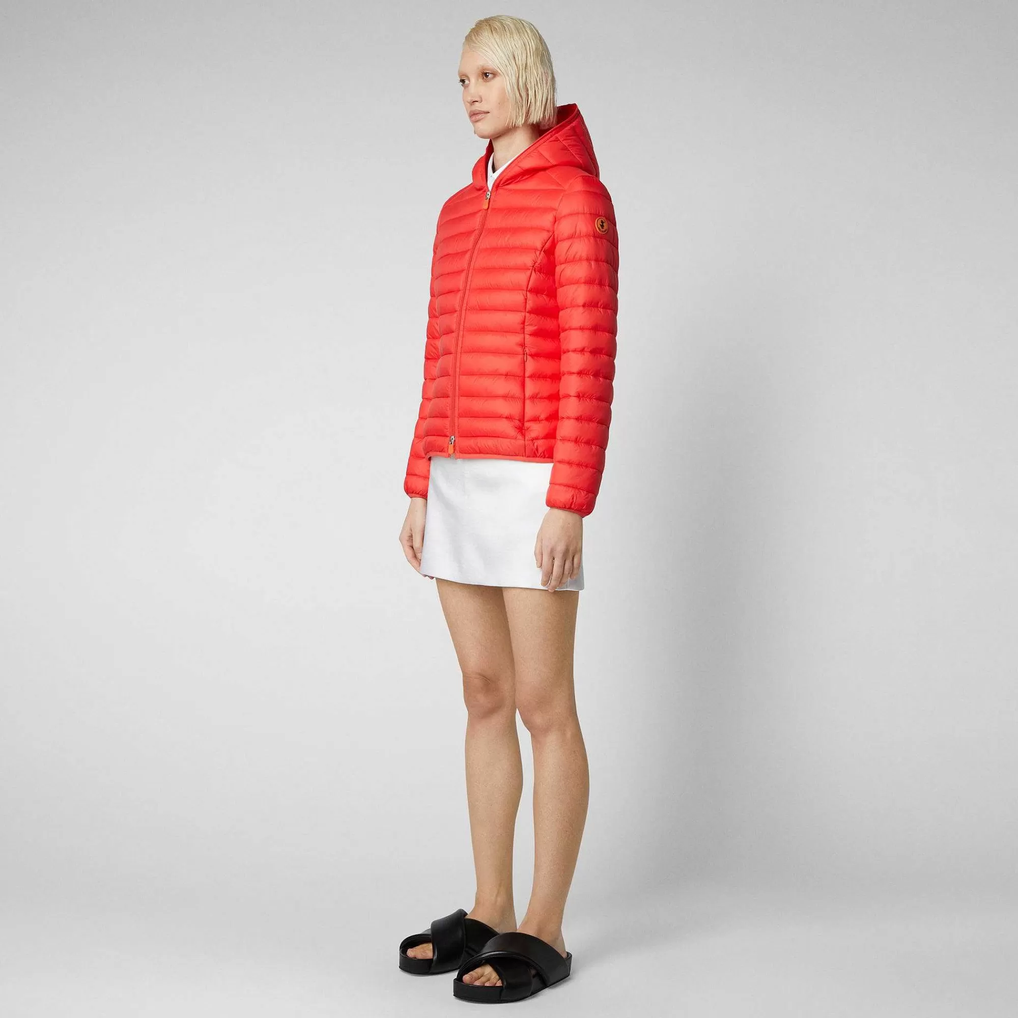 Piumini Animal-Free^Save The Duck Piumino Animal Free Con Cappuccio Donna Daisy Rosso Acceso